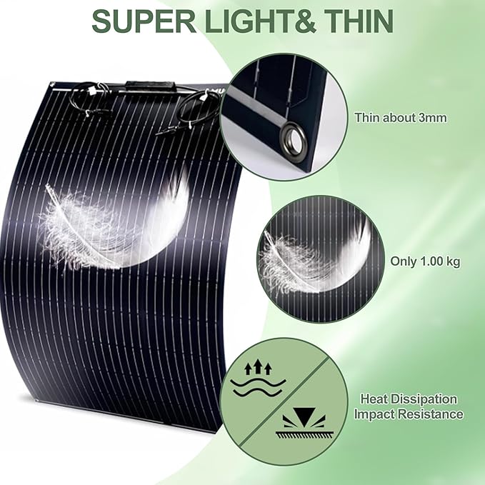 200W Flexible Solar Panel for RV Boat,12V/24V Monocrystalline Ultra-Flexible Bendable Mono Off-Grid Charger for Marine RV Cabin Van Car Boat Curve Surfaces （2 * 100w）