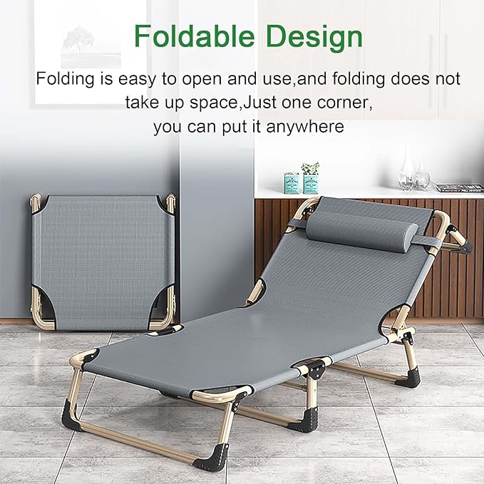 Folding Camping Cot for Adluts, Portable Lightweight Camping Bed with Pillow,4-Position Adjustable Backrest with Strong Steel Frame,Indoor Outdoor Recliner Chair for Home,Office,Outdoor (Style -4)