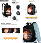 Rnyleeg Fire Baseball Backpack for Boys 6-8 Novelty Kids Bookbag Set with Lunch Bag Lightweight 3-Piece Book Bag Set for Elementary School Travel Backpack
