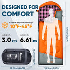 PTEROMY Sleeping Bags for Adults, Lightweight and Machine Washable, Water Resistant Backpacking Camping Sleeping Bag for Warm Cold Weather, Camping Essentials for Hiking Travel