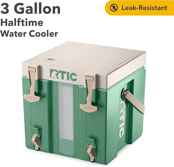 RTIC Halftime Water Cooler Portable Carrier Container, Drink Beverage Dispenser, Stackable with 2 Taps, Bottleless, BPA-Free, for Sports, Camping, BBQ, Parties, Picnic, & More, Sage