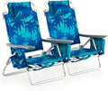 Tangkula Set of 2 Backpack Beach Chair, 5-Position Lightweight Folding Lay Flat Beach Chairs with Cooler Bag, 2 Cup Holders, Towel Bar, Backpack Straps
