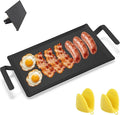 Carbon Steel Double Burner Griddle for Gas Grill–19.6" x 10.5" Flat Top Griddle Pan with Smash Burger Press& Heat Resistant BBQ Gloves,Stovetop & Induction Griddle Plate for Charbroil, Camp Chef