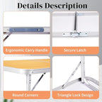 3.0 Ft Folding Portable Camping Table with Adjustable Height Legs, RV Dining Tables,Grill, DJ, BBQ, Dining, Picnic, Beach, Garden, Party, Yellow