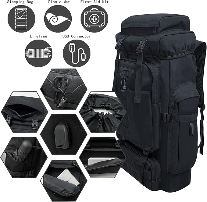 80L 100 liters Hiking Backpack Camping Rucksack, Men Outdoor Travel Climbing Knapsack Mountaineering Trekking Backpack