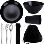 Kyraton Camping Utensils, Portable Travel Silverware Set with Reusable Light Weight Mug, Bowls and Plate, Stainless Steel Cutlery Set, Camping Mess Kit for 1 Person