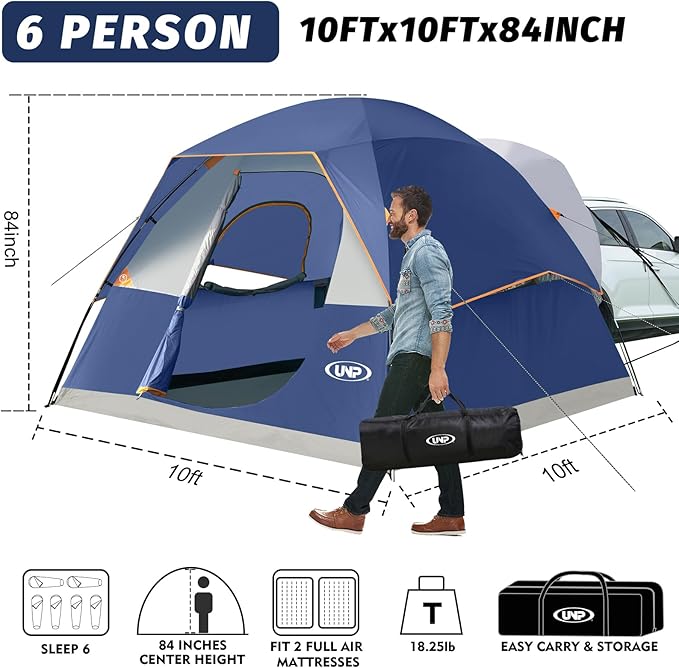 UNP SUV Dome Tent for Camping, Outdoor 6 Person Car Camping Tent, Easy Set Up SUV Tailgate Tent with Rainfly 10' x 10' Vehicle Camping Tent | for Camping, Outdoor, Car Camping Tent, Easy Set Up, SUV Tailgate Tent, with Rainfly