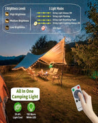 Solar Camping String Lights, 39.4 FT Fairy String Light, 4 in 1 Portable Waterproof Camp Lamp with 8 Lighting Modes, Hanging Rechargeable Tent Lantern for Christmas Decorations Patio Party Essentials