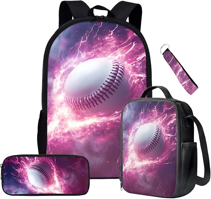 Baseball Backpack for Boys 12-14 School Boy Backpack with Lunch Bag Pencil Boxes for School Kindergarten Elementary Middle Kids Backpacks for Teen Mochilas Escolares Para Niños