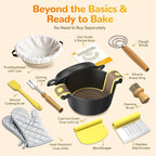 Cast Iron Dutch Oven for Bread Baking - Sourdough Starter Kit with Dutch Oven, Mitts, Banneton, Bread Sling & Baking Supplies, 5.46QT Pot with Lid for Sourdough Bread Baking, Frying, Braising & Camping