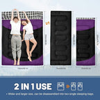 Double Sleeping Bag for Adults Machine Washable 2 Person Camping Sleeping Bag Queen Size Waterproof with Compression Sack for Cold Weather 3-4 Seasons