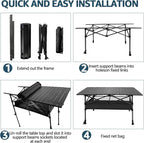4FT Camping Table, 47" x 21" Steel Fold Up Lightweight Table, Adjustable Height Folding Picnic Table with Carry Bag for Camping, Picnic, Backyard, BBQ, Patio