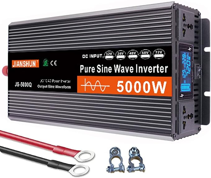 3000W 4000W 5000W 6000W (Peak)Pure Sine Wave Power Inverter, Intelligent Solar Power Inverter 12V/24V/48V/60V DC to 220V~240V AC Converter with LCD Display, AC Outlets ,for RV Truck Camping,5000W-60V