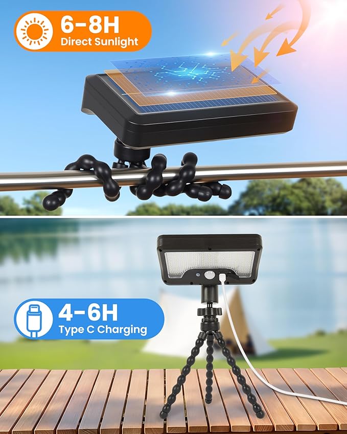 LUHLEE Solar Motion Lights Outdoor, 600LM RV Outdoor Lights with Flexible Tripod,USB & Solar Dual Charging, Motion Sensor RV Exterior Llight for Camper, Motorhome, Trailer, Camping Tent (2 Pack)