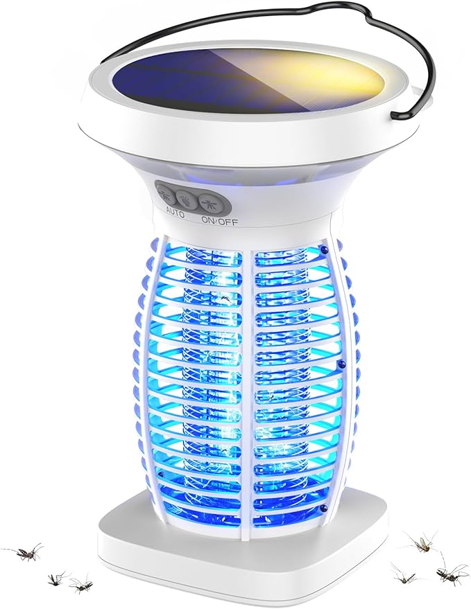 Solar Bug Zapper Outdoor, Mosquito Zapper Outdoor Waterproof Electric Fly Zapper Rechargeable Mosquito Killer with Solar Panel, 4200V Fly Trap Indoor for Home Backyard, Patio, Garden, Camping