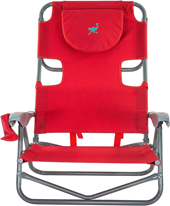 Ostrich Portable On-Your-Back Outdoor Camping Recliner w/5 Positions & Deluxe 3-in-1 Padded Sports Chair w/5 Positions and Footrest, Red