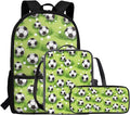 Rnyleeg Grass Soccer Backpack for Boys 5-6 Green Kids Backpack with Lunch Bag Lightweight 3 Pcs School Bag Set for Elementary Students