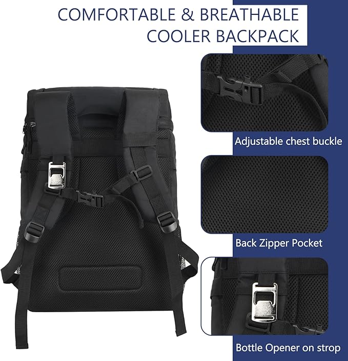 Cooler Backpack, 30 Can Backpack Cooler 4-Sided Cold Retention Technology, Lightweight & Hands-Free for Beach, Camping