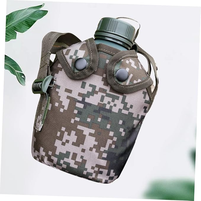 SUPVOX Aluminum Military Canteen Water Bottle for Camping Hiking Survival Outdoor Adventure with Snap Closure Pouch and Hook Design Leak Alloy