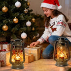 2 Pack LED Vintage Lantern Battery Powered Lanterns with Flame Wick Waterproof Camping Lamp Vintage LED Flame Lamp Hanging Lantern Lights Landscape Patio Garden Pathway Decor for Indoor/Outdoor Use