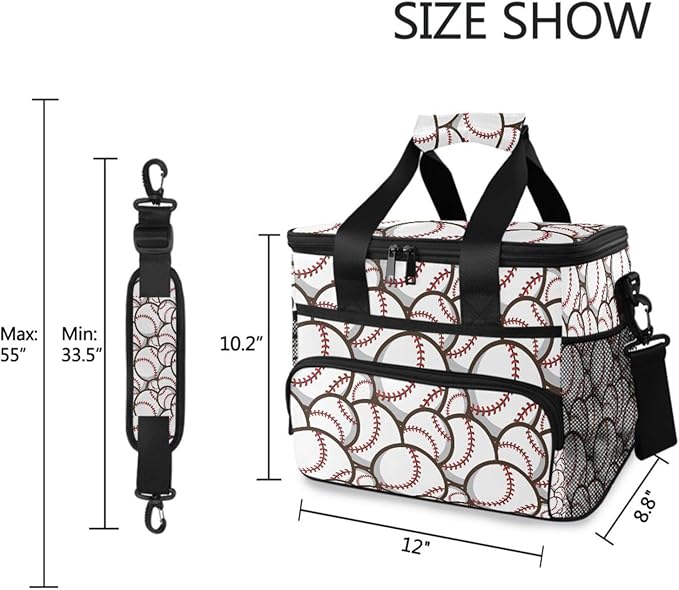 Bolaz Large Cooler Lunch Bag-Trendy Baseball Balls Pattern, Travel Cooler Bags 15L Waterproof Cooler Bag for Camping, Picnic, BBQ, Family Outdoor Activities
