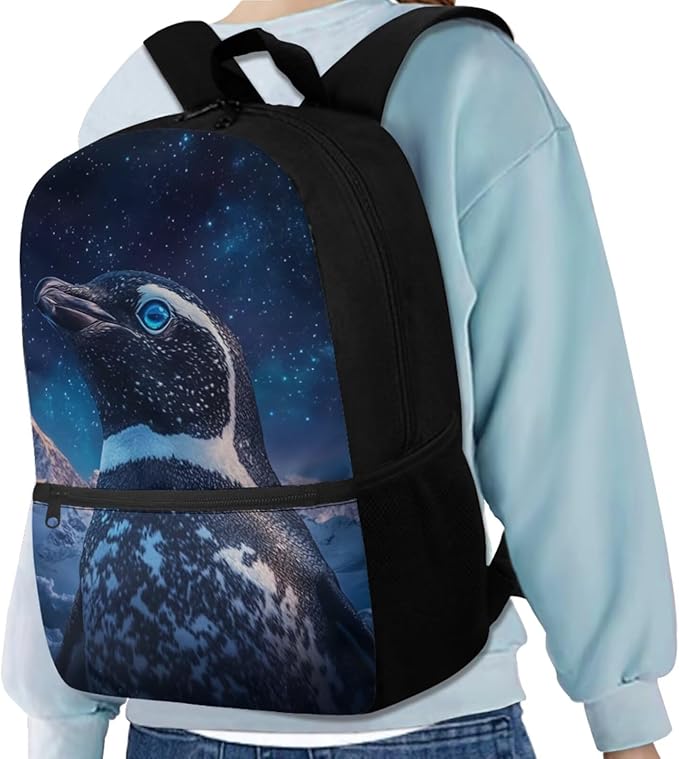 Penguin Kids School Backpack with Lunch Box for Boys Elementary School Bag Lightweight Teenage Backpacks for Boys Book Bags with Front Pocket 17 Inch Daypack Rucksack for Daily