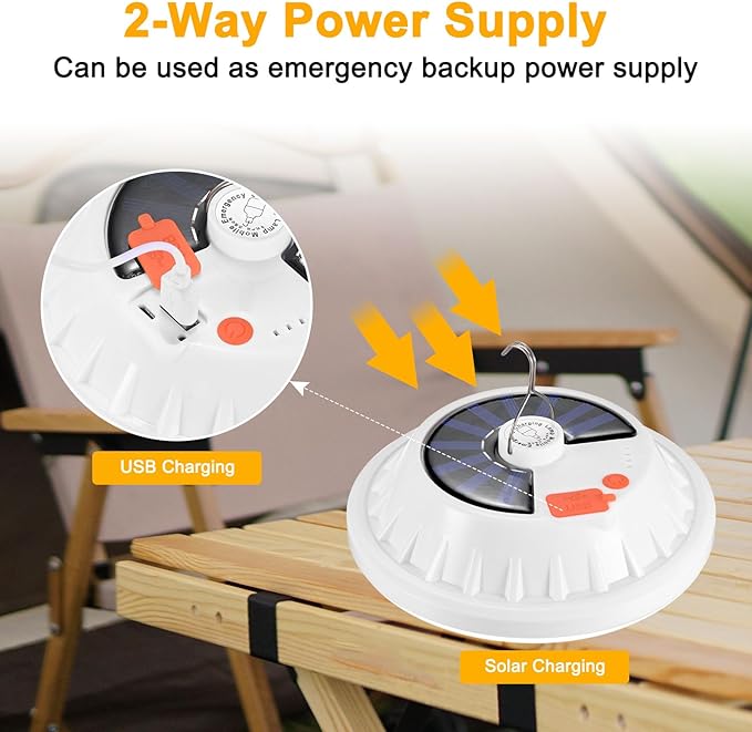 Portable Rechargeable Camping Lights, Tent Lights LED Lantern Power Solar Battery Powered, 5 Lighting Modes, IP65 Waterproof Flashlight for Hiking/Emergency/Night Fishing