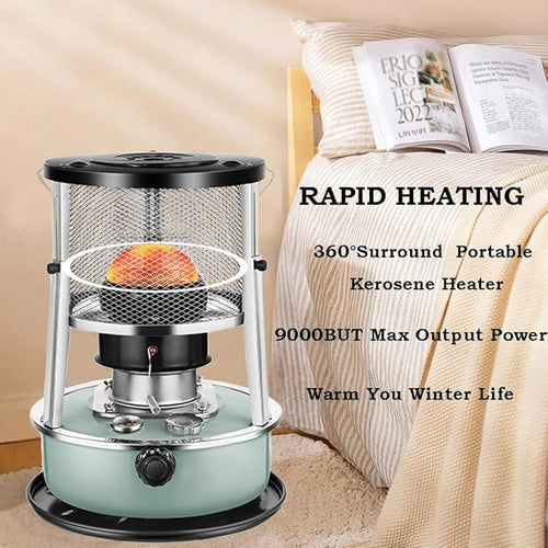 2 in 1 Portable Kerosene Heater & Stove, 9000 BTU, Non-Electric Indoor Outdoor Heater for Camping, Hunting, Cooking, Home, Garage, and Emergency Preparedness - Aquamarine