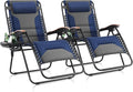 MAISON ARTS Oversized XXL Padded Zero Gravity Chair Set of 2, 30" Wide Seat Foldable Patio Recliner, Anti Gravity Outdoor Lawn Chair with Cup Holder & Pillow, Supports 400lbs, Blue & Grey