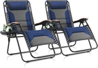 MAISON ARTS Oversized XXL Padded Zero Gravity Chair Set of 2, 30" Wide Seat Foldable Patio Recliner, Anti Gravity Outdoor Lawn Chair with Cup Holder & Pillow, Supports 400lbs, Blue & Grey