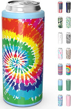 TILUCK Skinny Can Cooler for Slim Beer & Hard Seltzer, Stainless Steel, Doucle-Walled Stainless Steel Insulated Slim Cans, Standard 12 oz (Spinning Rainbow)