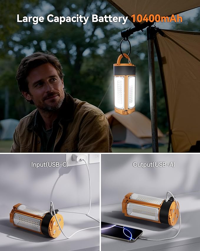 CORESLUX Rechargeable Camping Lights with Stand, 6000K Portable Work Light with 4 LED Lamp Heads, Magnetic Work Light Camping Essentials Emergency Flashlight with Detachable Tripod Tool Gifts for Men