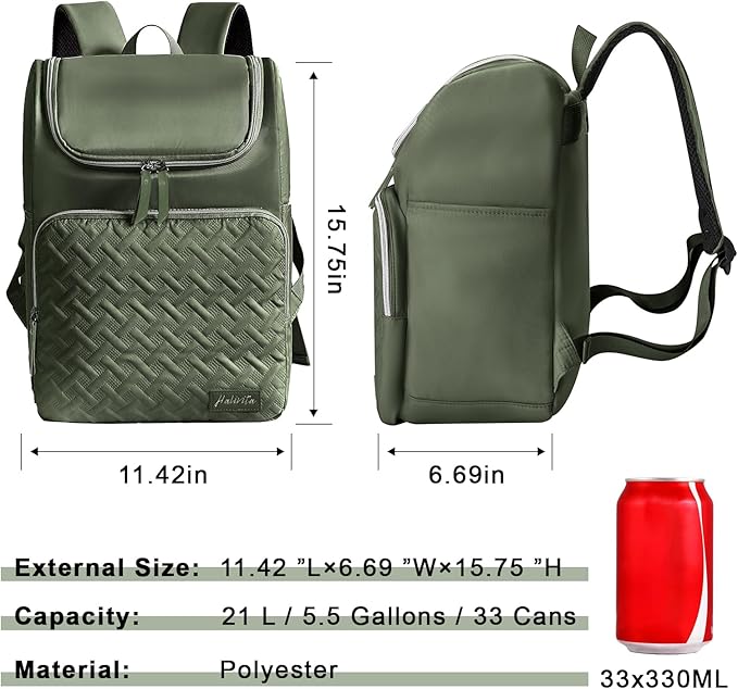 Cooler Backpack Insulated Leak Proof 33 Cans, Waterproof Hiking Backpack Cooler Soft Cooler Bag Lunch Backpack for Picnic Camping, Green