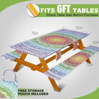 Picnic Table Cover with Bench Covers Vinyl Elastic Edges Fitted Rectangle Seat Tables Waterproof 3-Piece72X30in Set Outdoor Rectangular Folding Backing Tablecloth for Camping Over Size