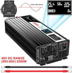Xijia 2500W Pure Sine Wave Inverter，48V to 120V AC Converter for Home，Solar Systems，Remote and Bluetooth Control for Truck，Camping，with 2 US AC Socket，Surge Power 5000W