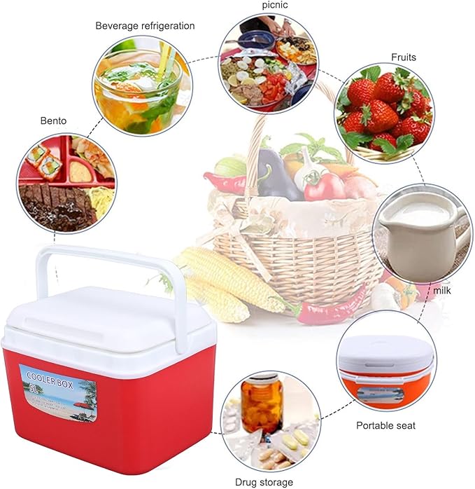 SIXRUN 5L Portable Cooler Box, Multifunctional Keeps Food Freshness and Drink Cool Insulated for Travel Camping Fishing and Outdoor Activities