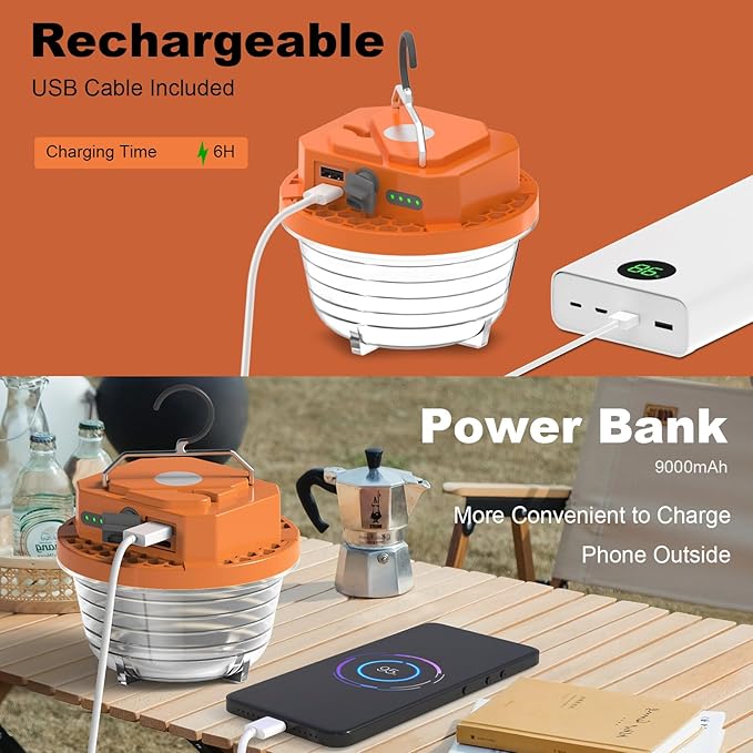 Rechargeable Camping Light , Cute Pine Cones Camping Lights Set for Kids, 1200LM，4800mAh Rechargeable Led Lantern with 4 Modes, Portable Camping Light for Tent,Lightweight Tent Lamp(Orange)