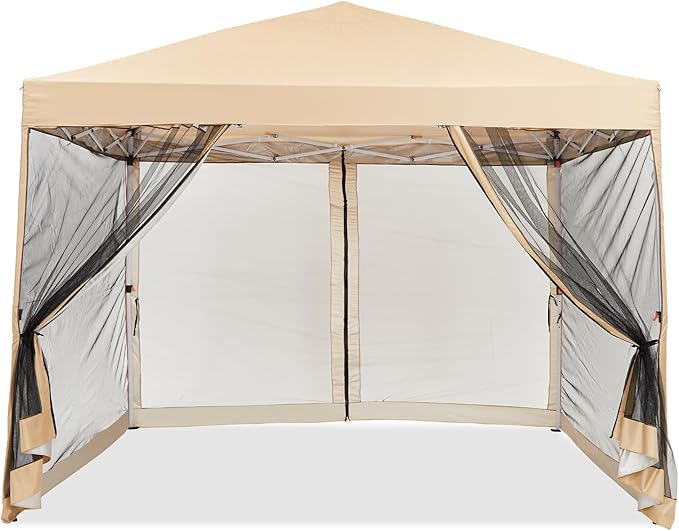 CABIHOME Quick Setup Pop Up Canopy Tent 10x10ft – Waterproof Outdoor Gazebo Shelter with Mesh Sidewalls & Mosquito Netting, Portable Folding Tent for Camping, Patio, Backyard, Events