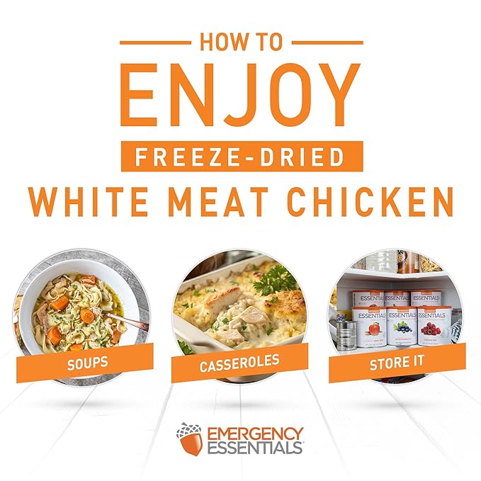 Emergency Essentials Freeze-Dried White Meat Chicken #10 Can – 25-Year Shelf Life, 19 Servings, 513g Protein – Bulk Food, Long-Term Emergency Food Supply & Storage