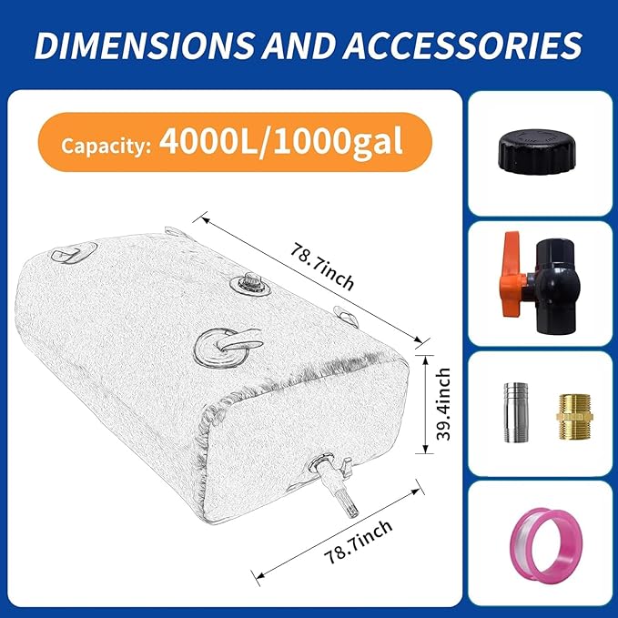 4000 L/1000 gal Water Bladder Storage Containers, Foldable Portable Water Tank Large Capacity Soft Water Bag, Drought Resistance, Fire Prevention, Emergency Water