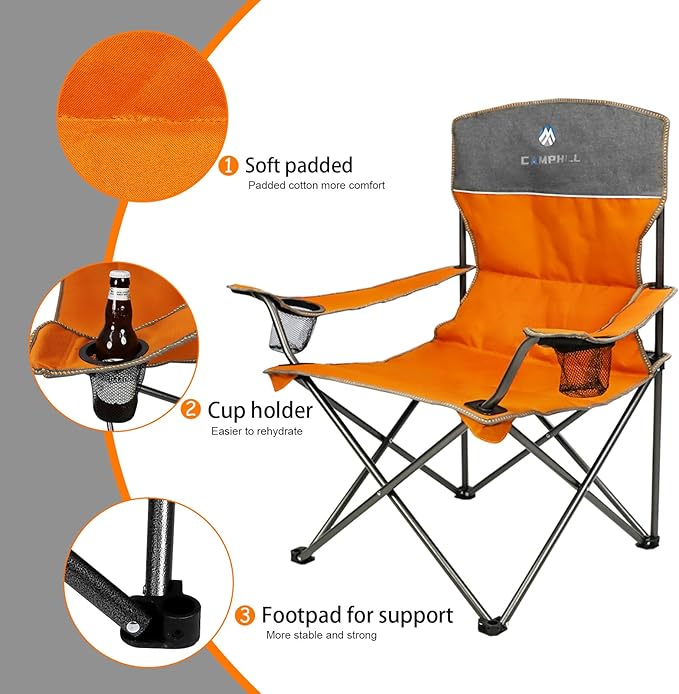 CAMPHILL Camping Chair Set of 3, Outdoor Folding Camping Chairs for Heavy People with Cup Holder & Carry Bag,Collapsible Chair Include One Sofa Chair and Two Single Chair,Support up to 500lbs