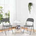 DUMOS 4 Pack Folding Chairs with Padded Cushion and Back - PU Leather Stackable Portable Dining Chiars Set, for Home and Office, Conference, Wedding, Party, Patio, Garden, for Indoor Outdoor, Grey