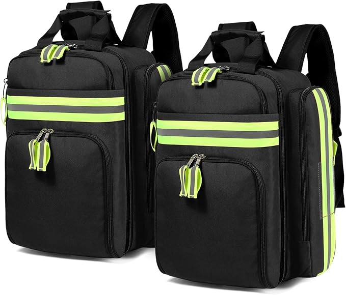 Gatycallaty First Aid Backpack - Medical Evacuation Bag - Red Emergency Lifeguard Bag for Ems Emt First Responders (Black, Pack of 2)
