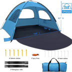WhiteFang Beach Tent Anti-UV Portable Sun Shade Shelter for 3/4/6/8 Person, Extendable Floor with 3 Ventilating Mesh Windows Plus Carrying Bag, Stakes and Guy Lines