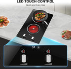2 Burner Electric Cooktop, 2100W Electric Stove Top Hot Plate, 12 inch Countertop Burner & Built-In Stove Top, 9 Levels of Power, Knob Control, Timer & Kid Safety Lock, Residual Heat Warning