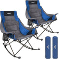 SUNNYFEEL Rocking Camping Chair 2 Pack Fully Padded Patio Folding Chair Portable Oversized Outdoor Rocker High Back Lawn Recliner with Side Pocket Camp Rocker Chairs for Adults Heavy Duty 500 LBS Blue
