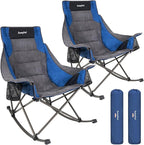 SUNNYFEEL Rocking Camping Chair 2 Pack Fully Padded Patio Folding Chair Portable Oversized Outdoor Rocker High Back Lawn Recliner with Side Pocket Camp Rocker Chairs for Adults Heavy Duty 500 LBS Blue