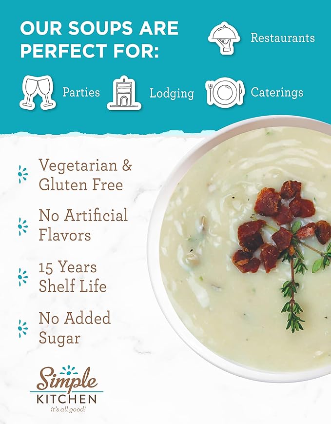 Simple Kitchen New England Clam Chowder Soup Mix - 17 Servings for Meal Prep, Vegetarian, Gluten Free & Freeze Dried Canned Food for Camping Meals, Backpacking & Hiking, Survival Kit, Pack of 4