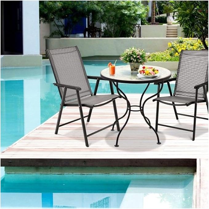 Folding Patio Chairs 4-Pack, Outdoor Camping Chairs Steel Frame Textilene Portable Beach Chairs 250lbs Capacity