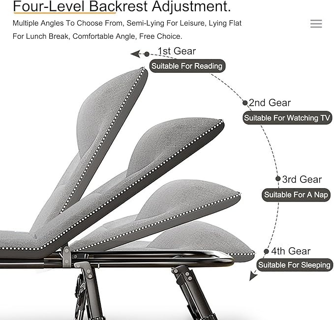 Folding Cot, Folding Bed, Camp Bed, Portable Bed for Adults, 4-Position Adjustable Folding Cot Bed, Outdoor and Indoor 200kg/440lbs Max Load Lounge Chair(Small)